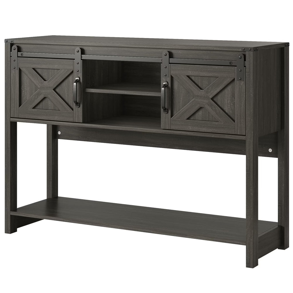 46" Entryway Console Table with Drawers & Sliding Barn Door, Wood Sofa Table with Adjustable Shelf, Suitable, Foyer &