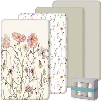 4 Pack Boho Floral Crib Fitted Sheet for Boy Girl, Multicolor