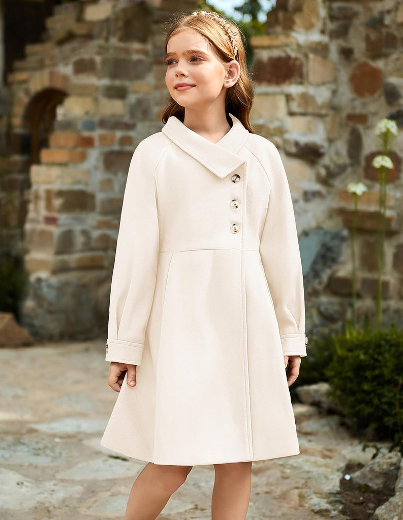 Girls Peacoat Dress Coat Wool Lapel Jacket Fall Winter Outfit