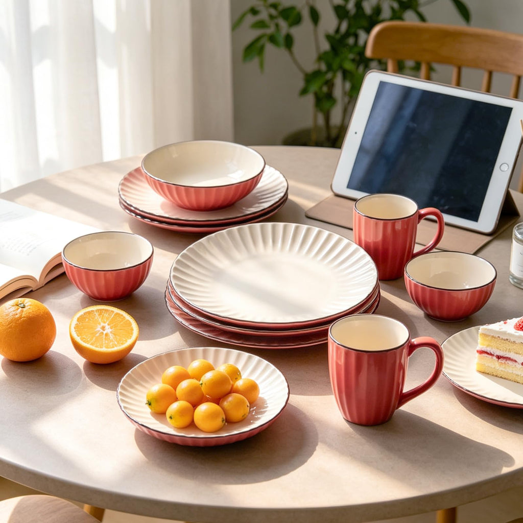 20-PC Ribbed Stoneware Dinnerware Set, Pink, Service for 4