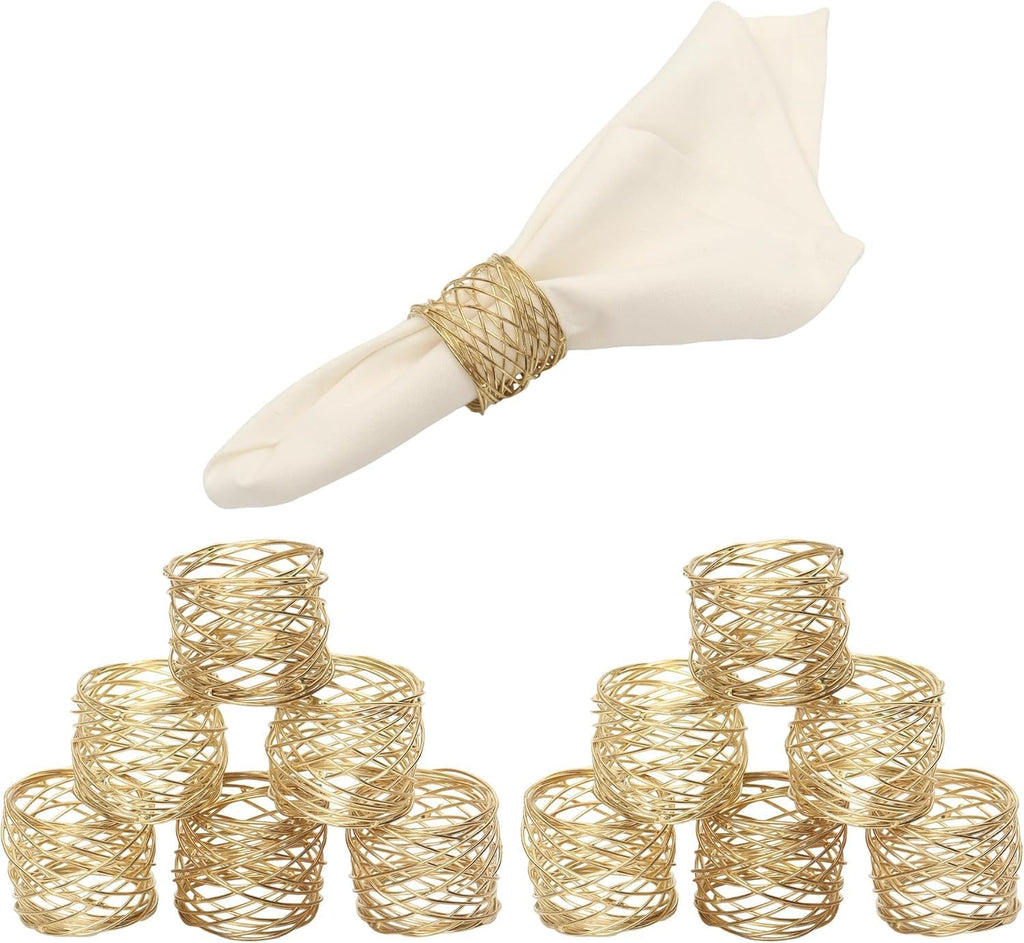 Napkin Rings for Dining Table, Classic Farmhouse Style, Holiday Table Decor, Set of Dining Accessories (Gold, 12) - Set of 12