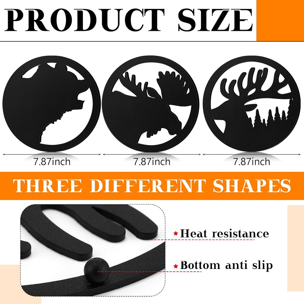 Cast Iron Trivets Cookware Black Bear Kitchen Accessories 7.87 Inch Metal Trivets for Hot Dishes Dutch Oven - Set of 3