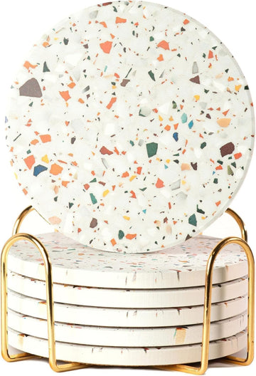 Terrazzo Coasters, Colorful Boho Absorbent Ceramic Coasters - Set of 6