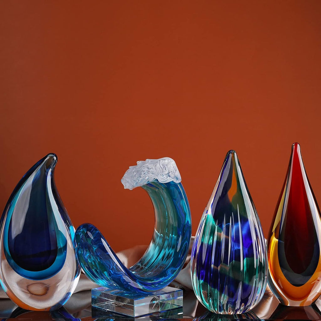 Hand-Blown Glass Sculpture - Murano-Style Glass Statue and Figurine - Wonderful Gift, Green-Blue