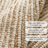Area Rug 2x3 feet - Premium Wool and Jute Blend Handwoven Rugs - Natural Fiber Chunky Stripe Design 