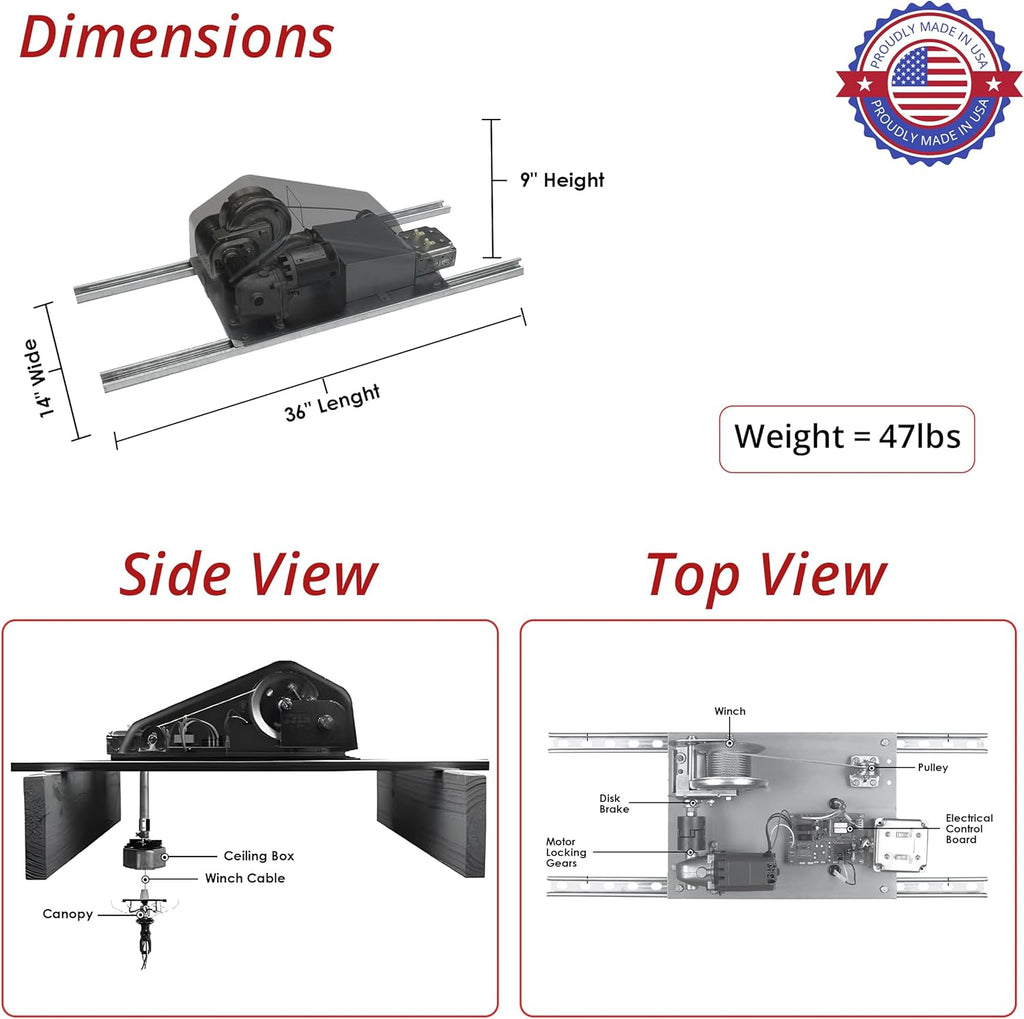 300 lb Motorized Chandelier Lift System with Remote Control, Residential Grade – Mid-Capacity