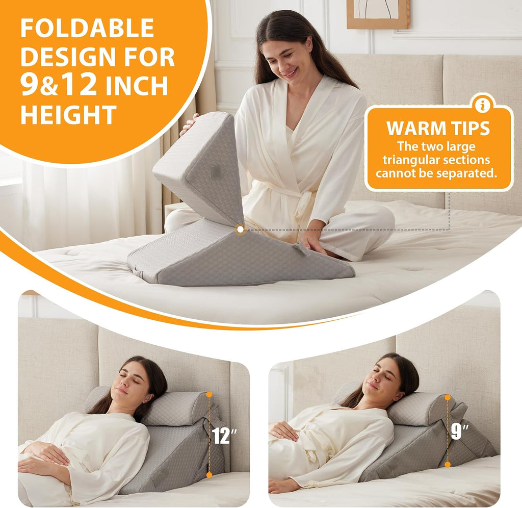 Wedge Pillow Set for After Surgery, 3PCS Adjustable 9&12 Inch Bed Wedge Pillow for Sleeping, Incline Pillow Wedge for - Set of 3
