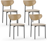 Beige Dining Chairs Set of 4, Upholstered Modern Kitchen Chairs with Curved Wood Backrest and Metal Legs for Dining Room
