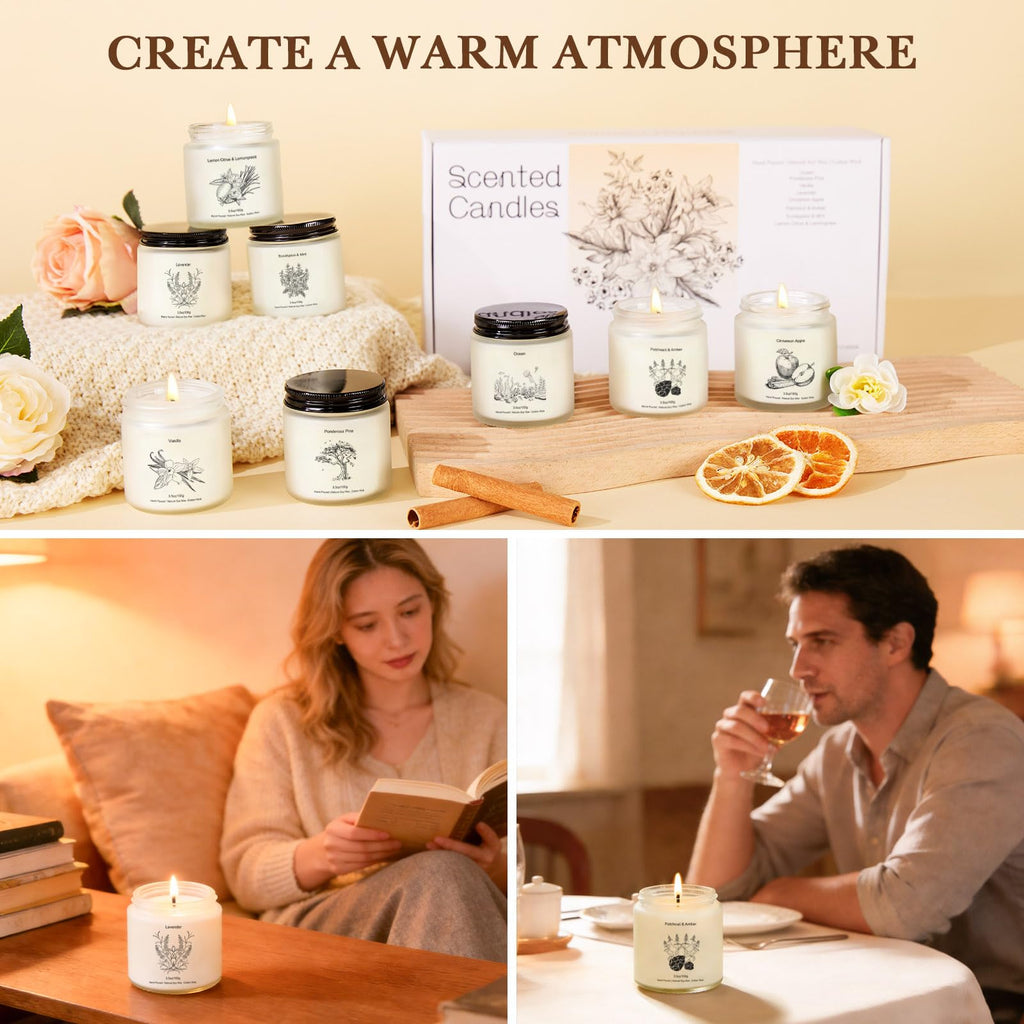 Fall Candles Gift Set, 8 Pack Long Lasting Soy Candles, Natural Aromatherapy Candles with Relaxing Scents, Perfect Spa