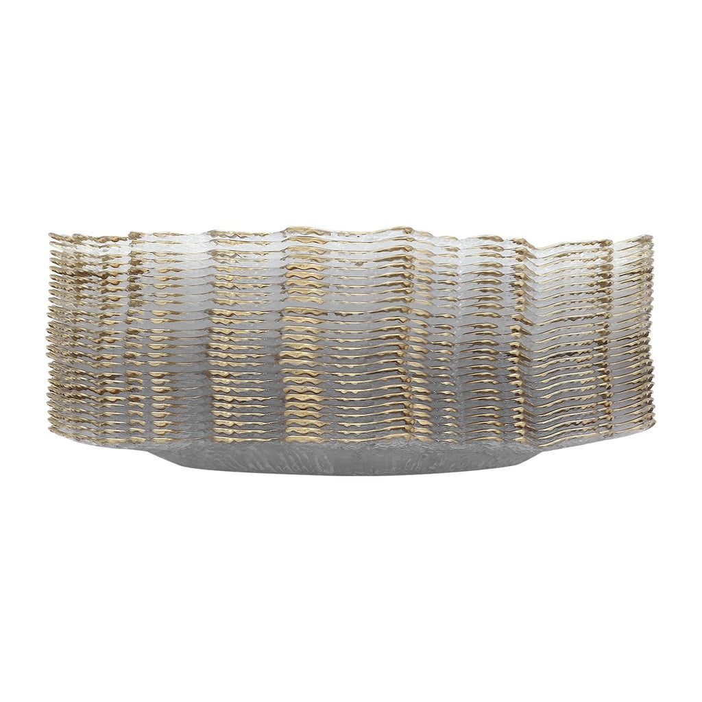100Pcs Clear Charger Plates & Commercial Party Use 12.6in Plastic Dinner Charger Plates with Gold Beaded Rim for