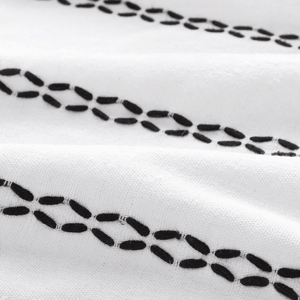 Black and White Boho Shower Curtain, 72" W X 72" L | Farmhouse Linen Striped Fabric with Tassels