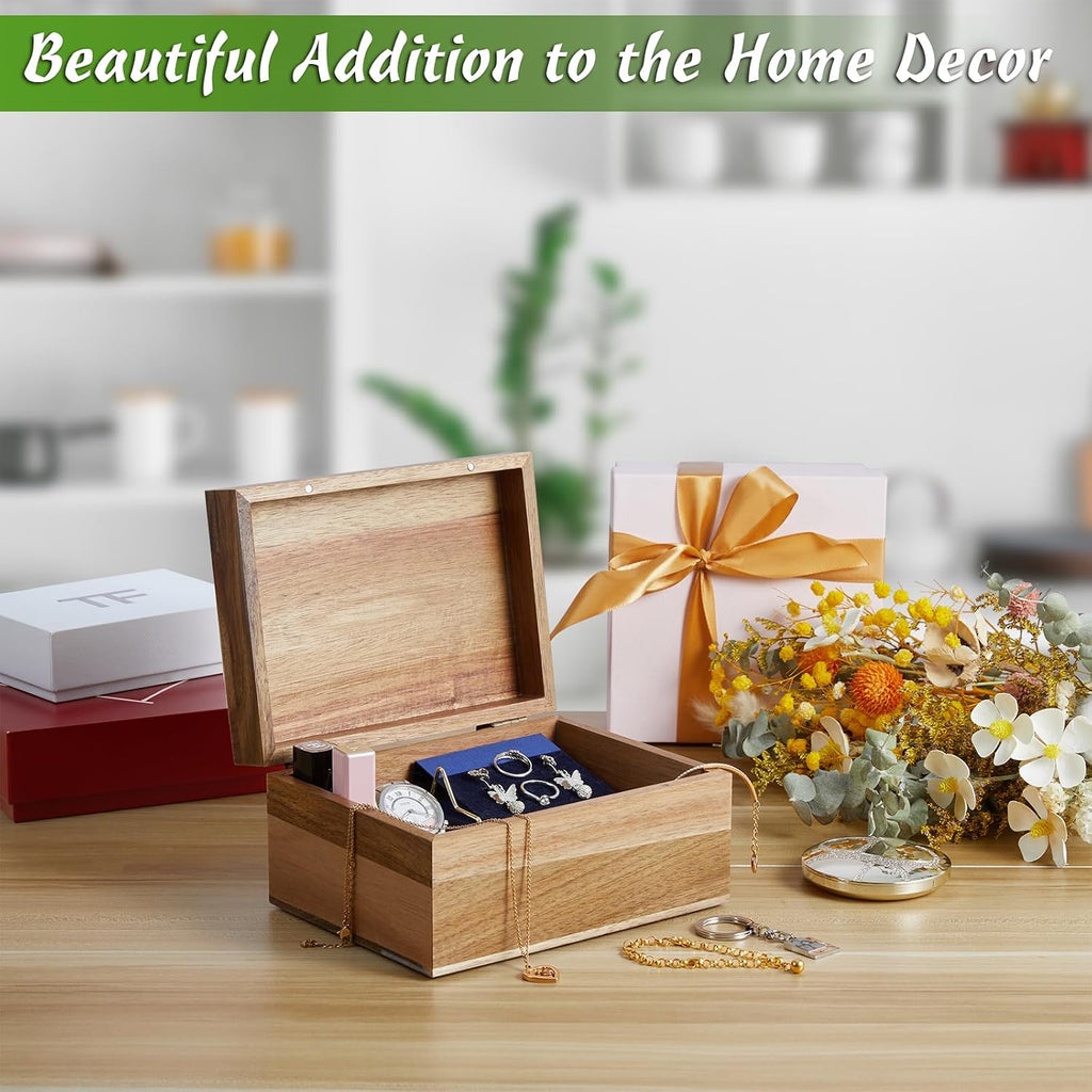 Keepsake Box, Acacia Wood Memory Box with Hinged Lids, Wooden Jewelry Box, Small Storage Box,3x5, 4x6 Decorative Card