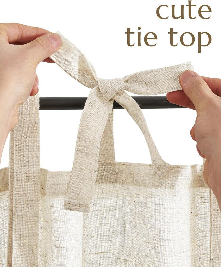 Tie Top Linen Kitchen Curtains Over Sink 24 Inch Length Tier Curtains Farmhouse Rustic Small Cafe Curtain for Bedroom