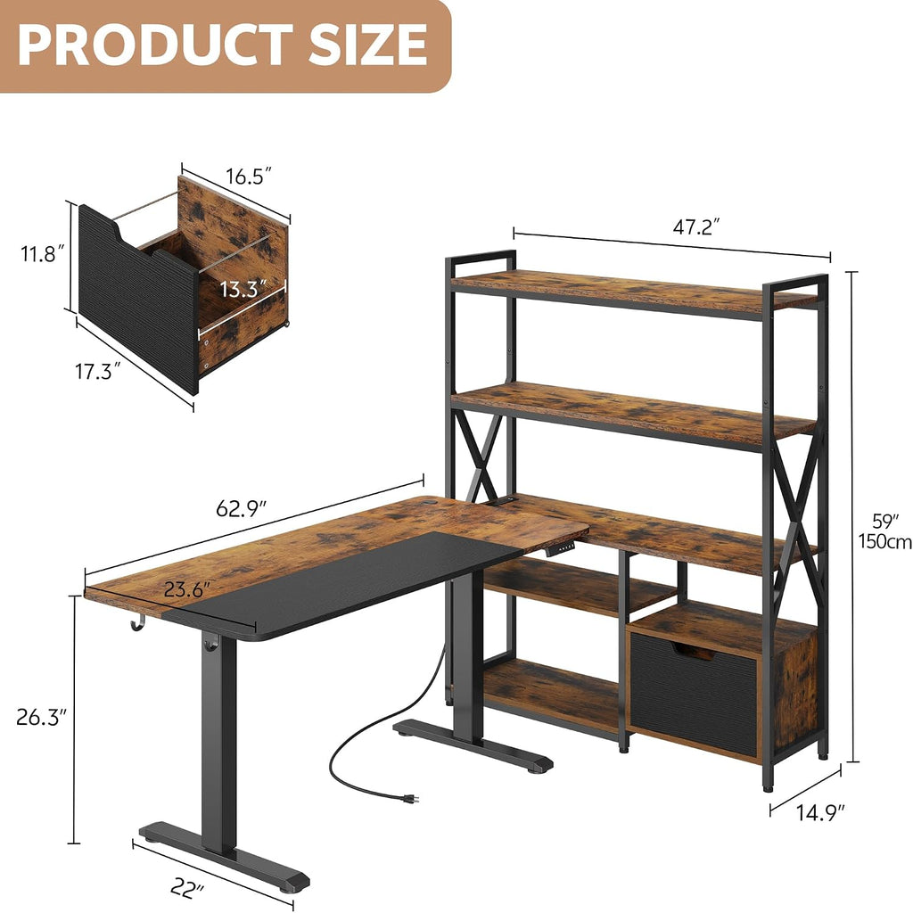 77.8 Inches L Shaped Standing Desk Corner Desk with Hutch Electric Height Adjustable Desk with Storage Shelves File
