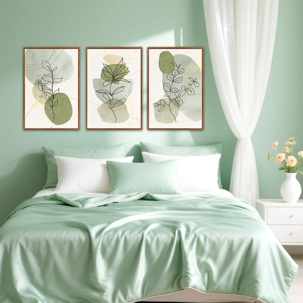 KAlRNE Abstract Sage Green Decor Boho Over Bed Wall Art Set-16''X24''X3