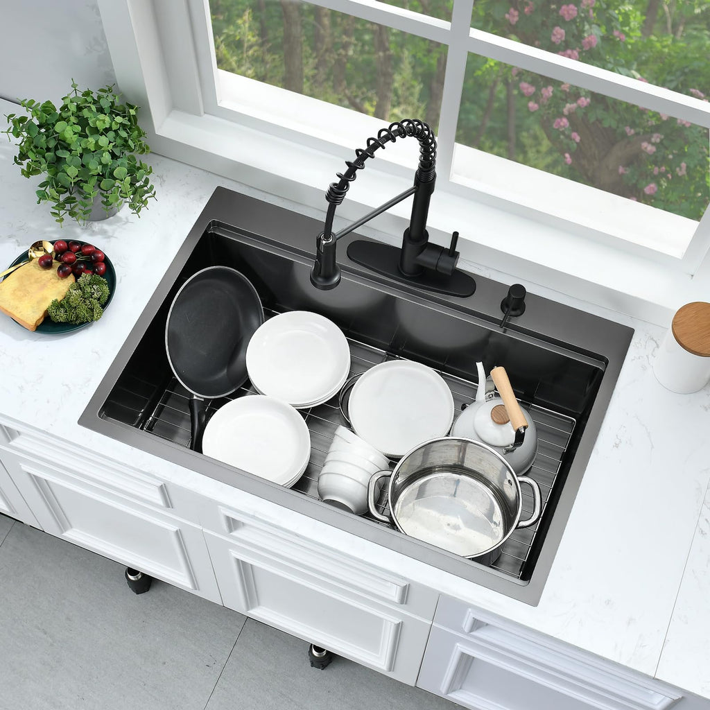 33x22 Black Drop In Workstation Stainless Steel Sink