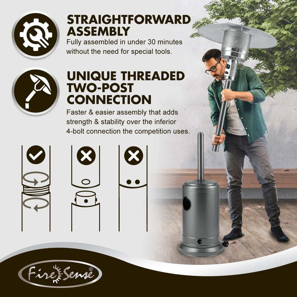 Patio Heater with Wheels, 46,000 BTU, Hammered Platinum | Electronic Ignition System, Portable Outdoor Propane