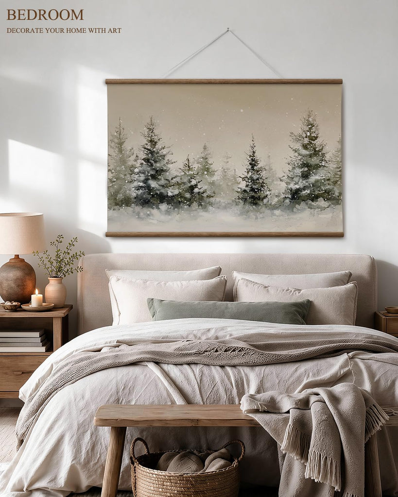 Large Christmas Wall Art, Winter Pine Forest Canvas Print 36x54