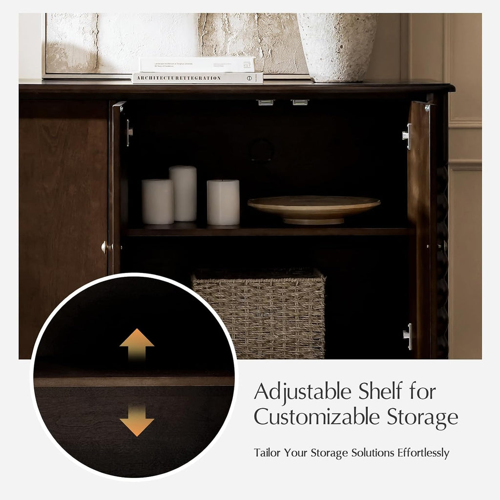 60" Sideboard Cabinet with Spindle Design, Transitional Storage Cabinet with 4 Doors, Adjustable Shelves