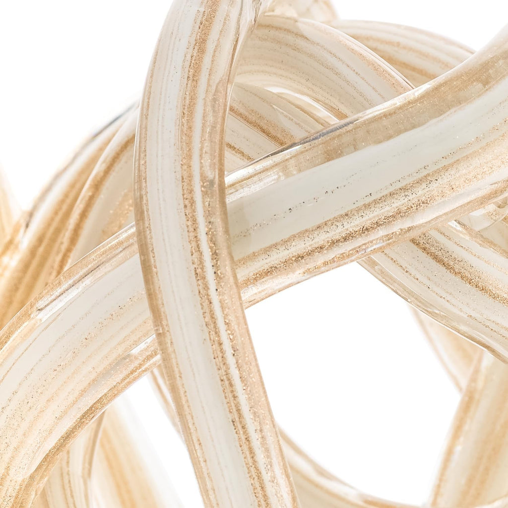 Orbit Hand Blown Glass Infinity Knot Sculpture - 4.5 Inch Glass Art White & Gold Knot Decor Ball Decor, Small