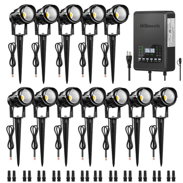 12 Pack Landscape Lights with 2 Zone 300W Low Voltage Transformer, 3000K 12V LED Landscape Lighting Kit, Waterproof