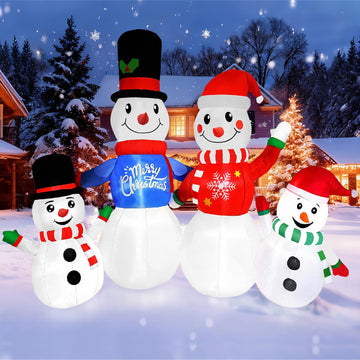8FT Long Christmas Inflatables Outdoor Decorations, Blow Up Snowman Family Inflatable Christmas Decor with Built-in