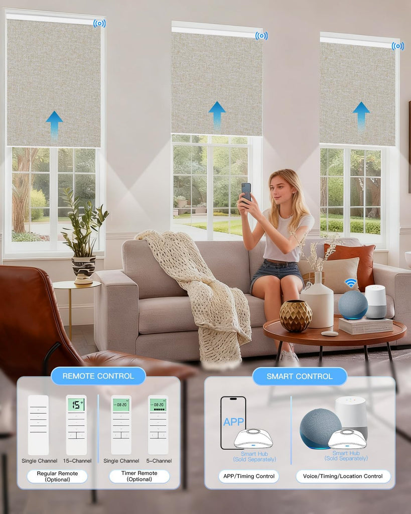 Motorized Roller Shade with Remote Control, Blackout Electric Shade for Windows Compatible with Alexa Google via Hub