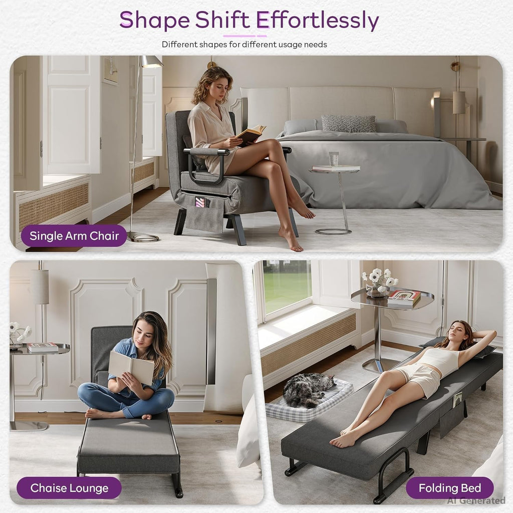 Sleep Chair, Folding Sleeper Chairs for Adults (Dark Grey)