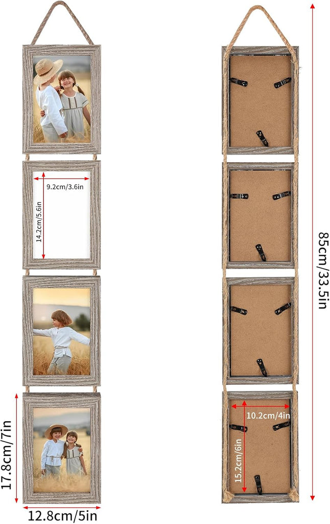 4x6 Hanging Picture Frames Collage Set of 2, 4 Openings 4 x 6 Photo Frames for Vertical 4 by 6 inch Pictures for Wall