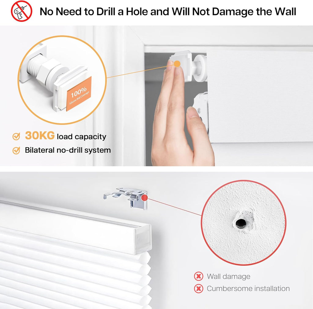 No Drill Blackout Roller Shades, White | 2-Minute Ultra-Fast Installation, Cordless Design, Thermal Insulated Fabric