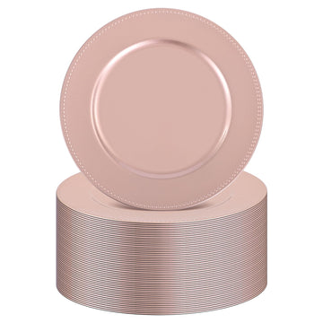 50 Pack Rose Gold Charger Plates Bulk, 13 Inch Round Plastic
