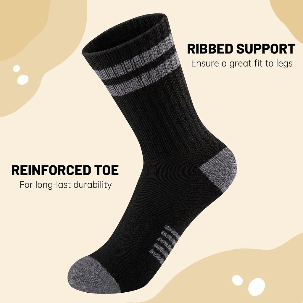 10 Pairs Boys Crew Long Athletic Socks for Old Kids Calf Sports Half Cushioned