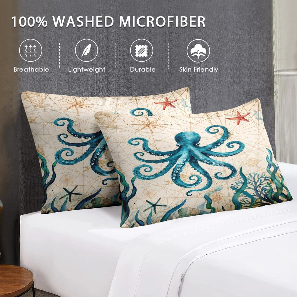 Comforter Set, 3 Pieces Ocean Beach Bedding, All Season
