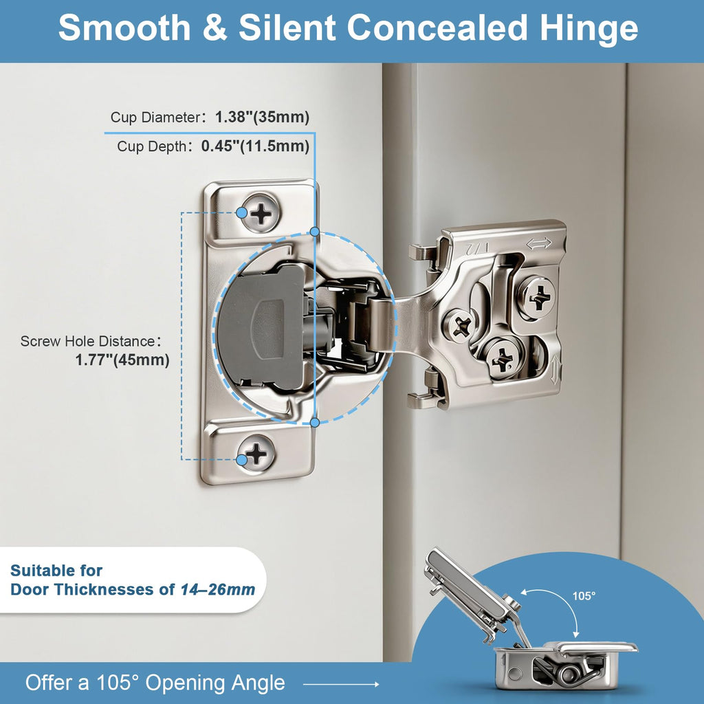 1/2" Overlay Soft Close Hinges, Face Frame Cabinet Hinges, 5 Pairs
