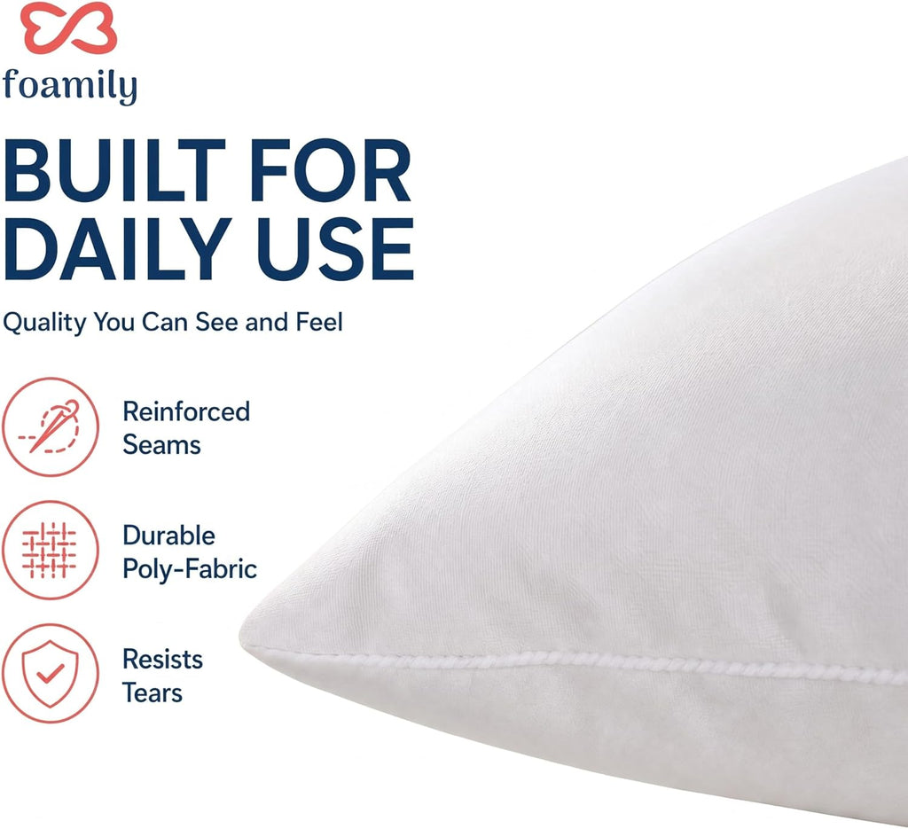18x18 Throw Pillow Inserts, 100% Cotton Cover, White - Set of 4