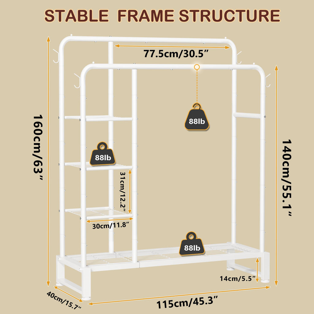 Double Rods Clothes Rack Clothing Rack, Clothes Rack for Hanging Clothes
