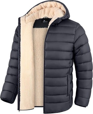 Boys Girls Hooded Winter Coats Sherpa Fleece Lined Puffer Jacket