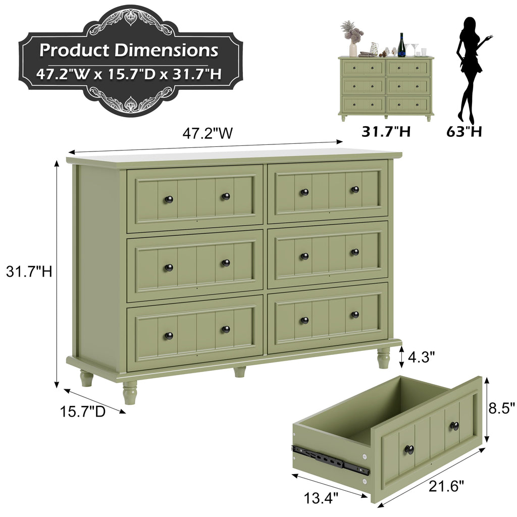 Green 7 Drawer, Vintage Chest of Drawers, 47.2'' Bedroom Cabinet