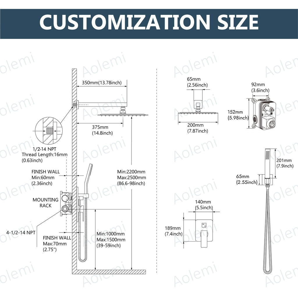 Shower Faucet Set with Handheld Matte Black 8 Inch Head