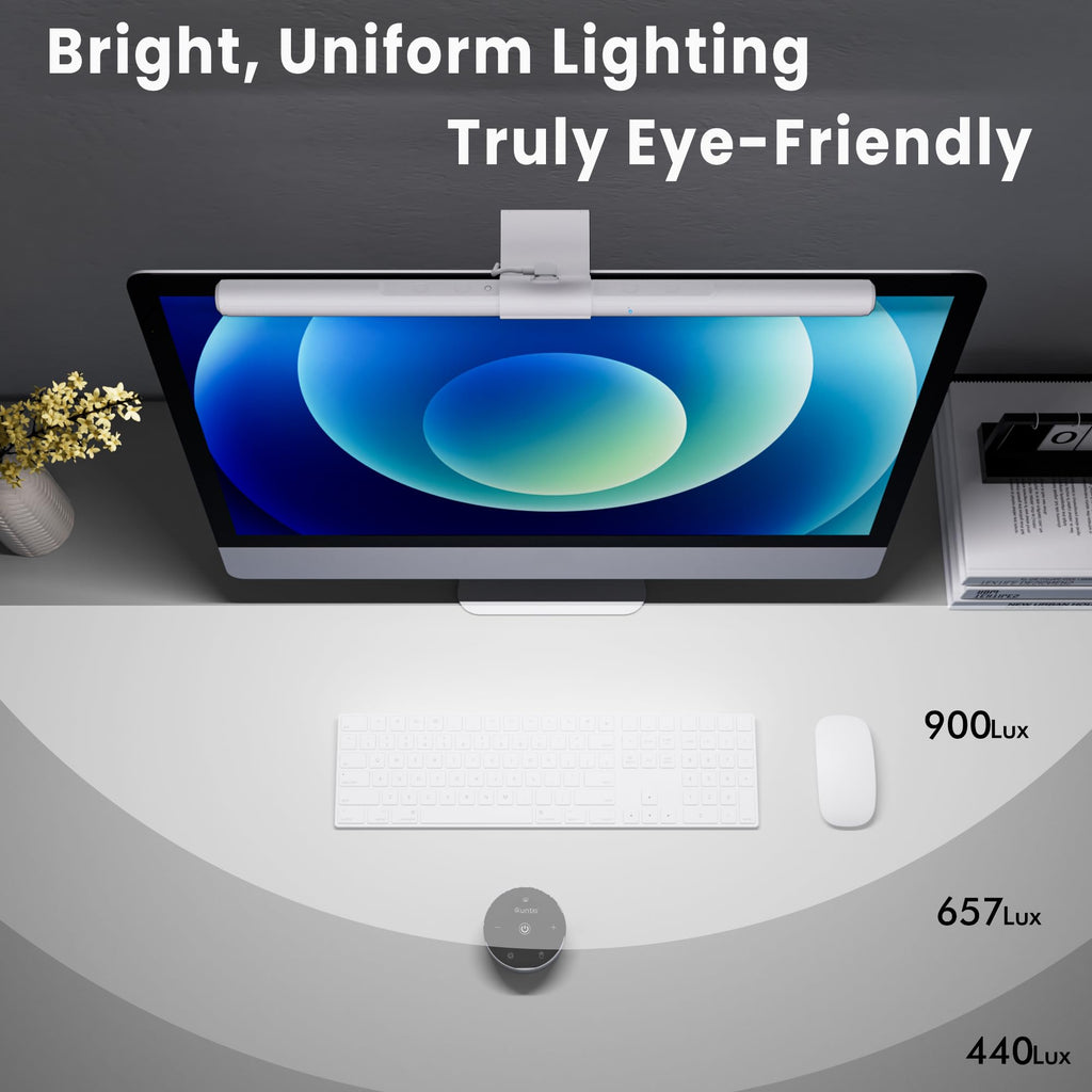 Monitor Light Bar Pro White, Eye-Care No Glare USB Computer Lamp, Stepless Dimming & Auto-Dimming Brightness, Dual