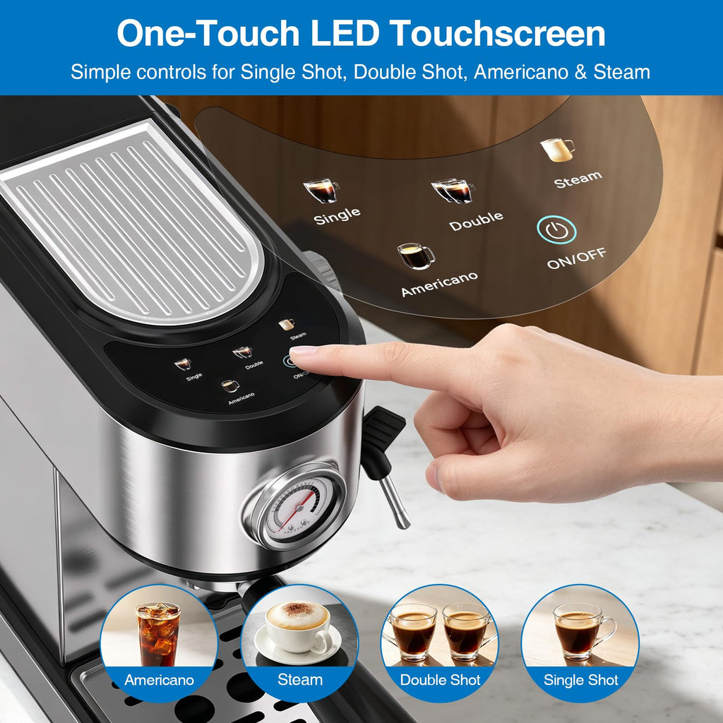20 Bar Espresso Machine with Milk Frother, Touchscreen, Silver