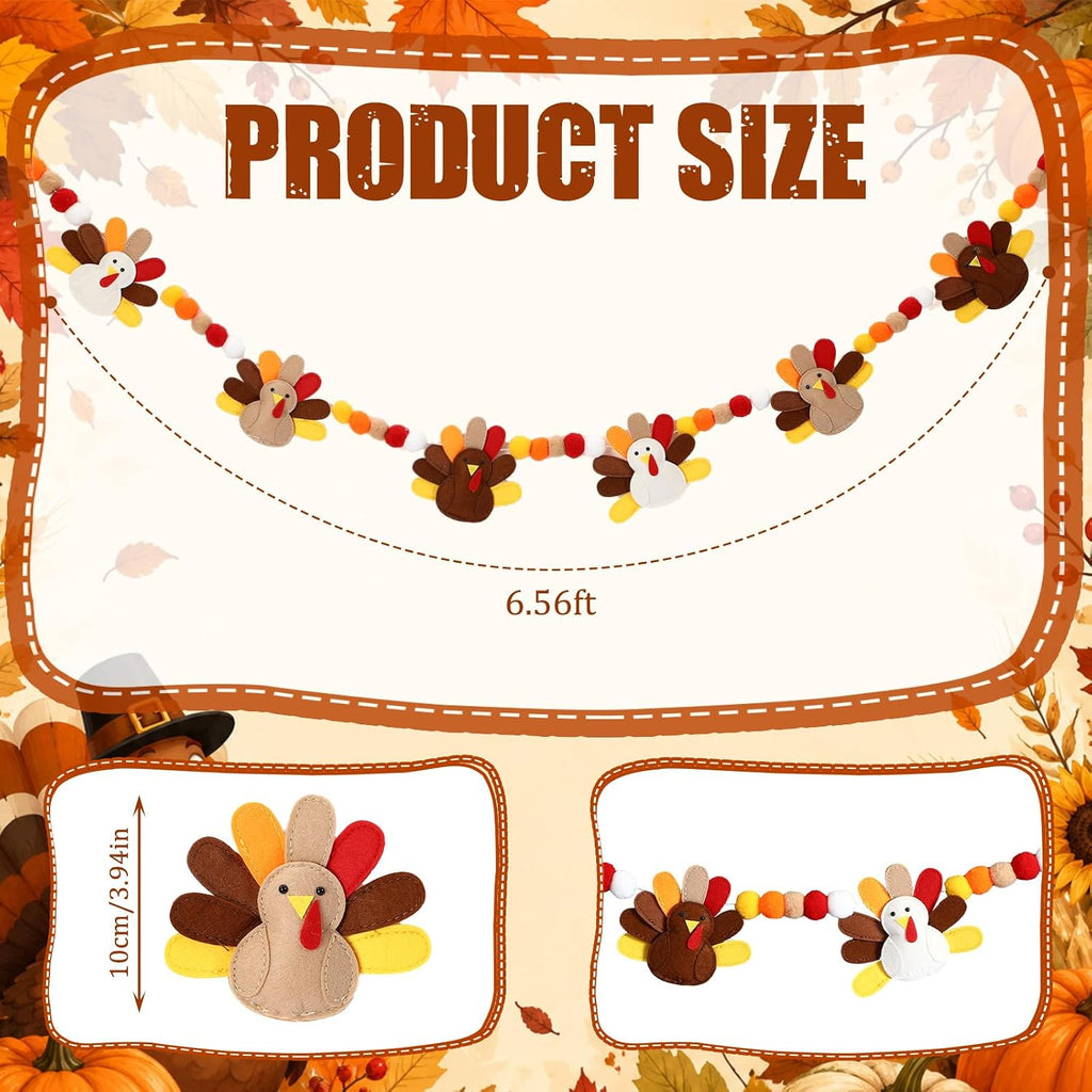 Felt Thanksgiving Turkey Garland 3D Fall Harvest Banner
