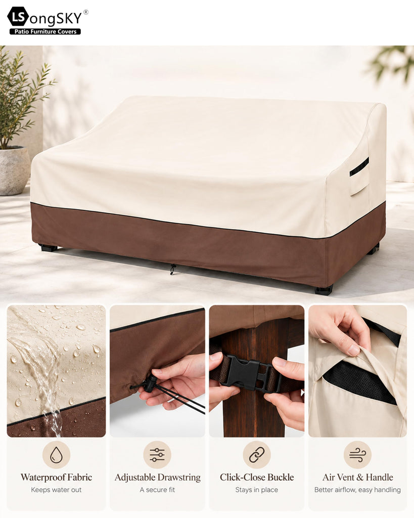 79" Patio Sofa Cover, 600D Waterproof Outdoor Couch Cover, Brown