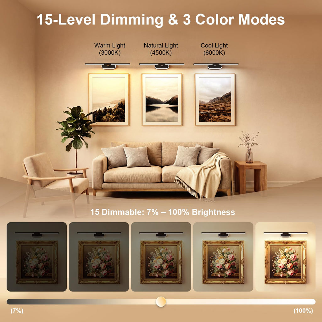 24" Wireless Picture Lights for Wall, Rechargeable Art Light with Timer