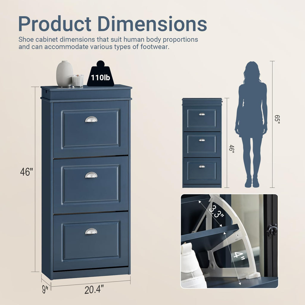 Shoe Cabinet with 3 Flip Drawers