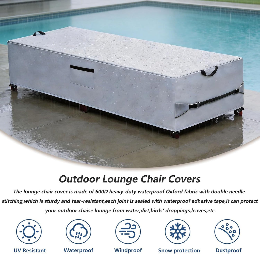 600D Waterproof Outdoor Chaise Lounge Covers 2 Pack,80"Lx28"Wx14"H inch | Heavy Duty Waterproof Weather Resistant
