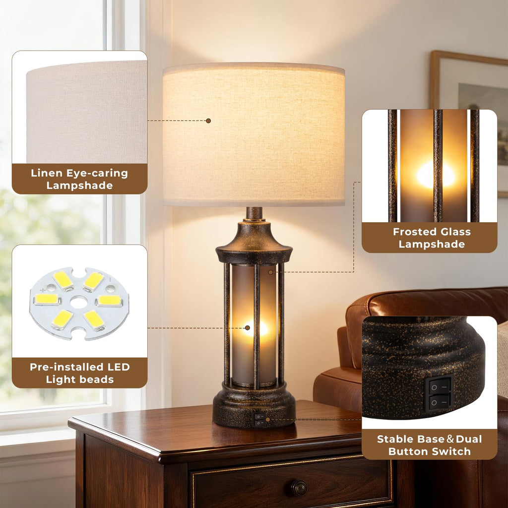 24" Farmhouse Table Lamps, Black Bedside Lamps