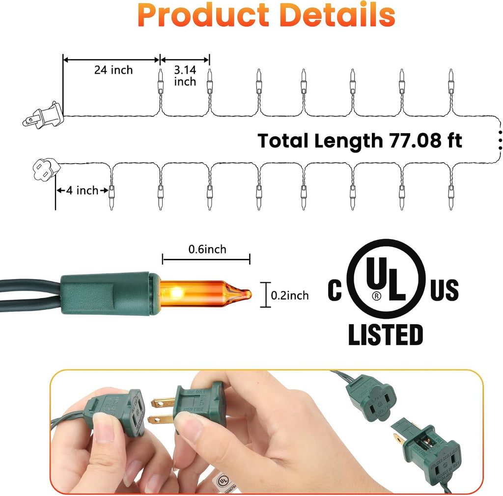 Multicolor Christmas Lights Green Wire, 49.2ft 150 Count Mini Incandescent Bulb String Lights with UL Certified
