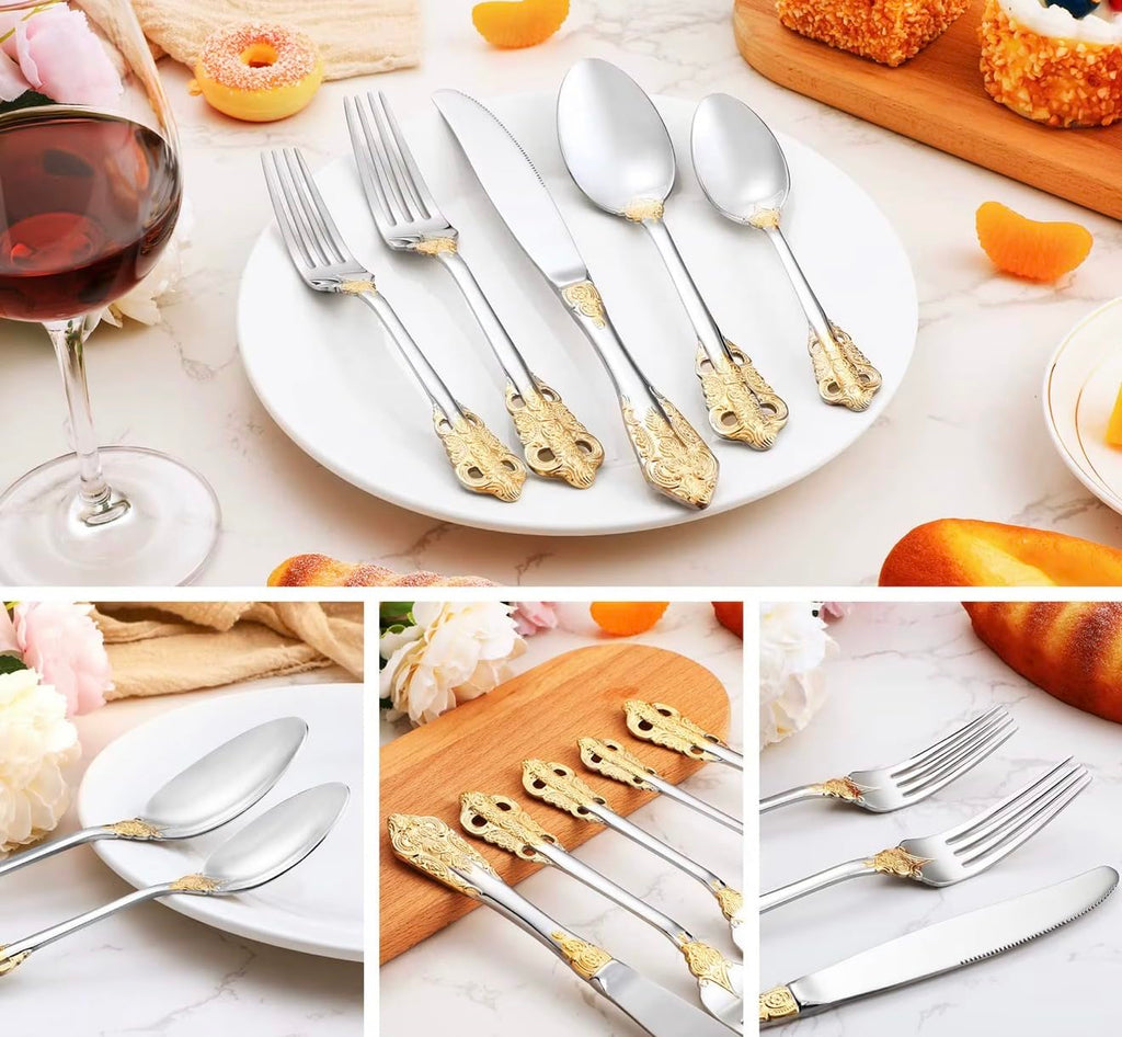 20-Piece Flatware Set for 4, Gold & Silver, 18/10 Stainless Steel