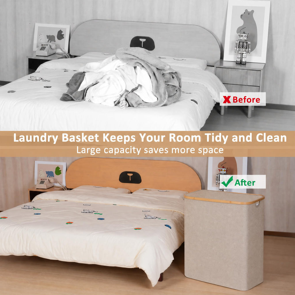 Laundry Hamper with Lid,145L Laundry Basket with Mesh Bag,Oatmeal